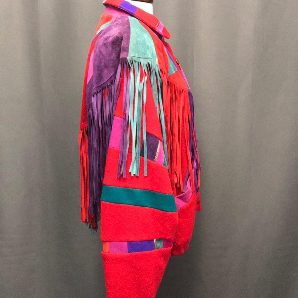 🔺SOLD🔺Leather and wool colorful fringe jacket - Picture 4 of 8